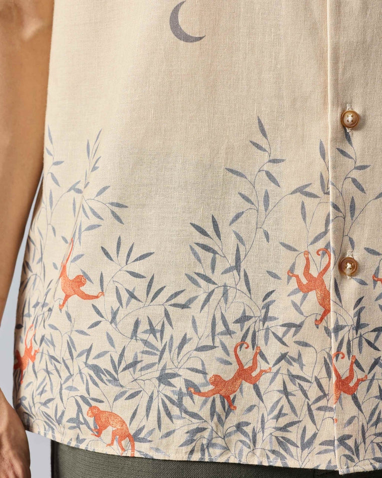 Delta Shirt - Beige & Green Printed