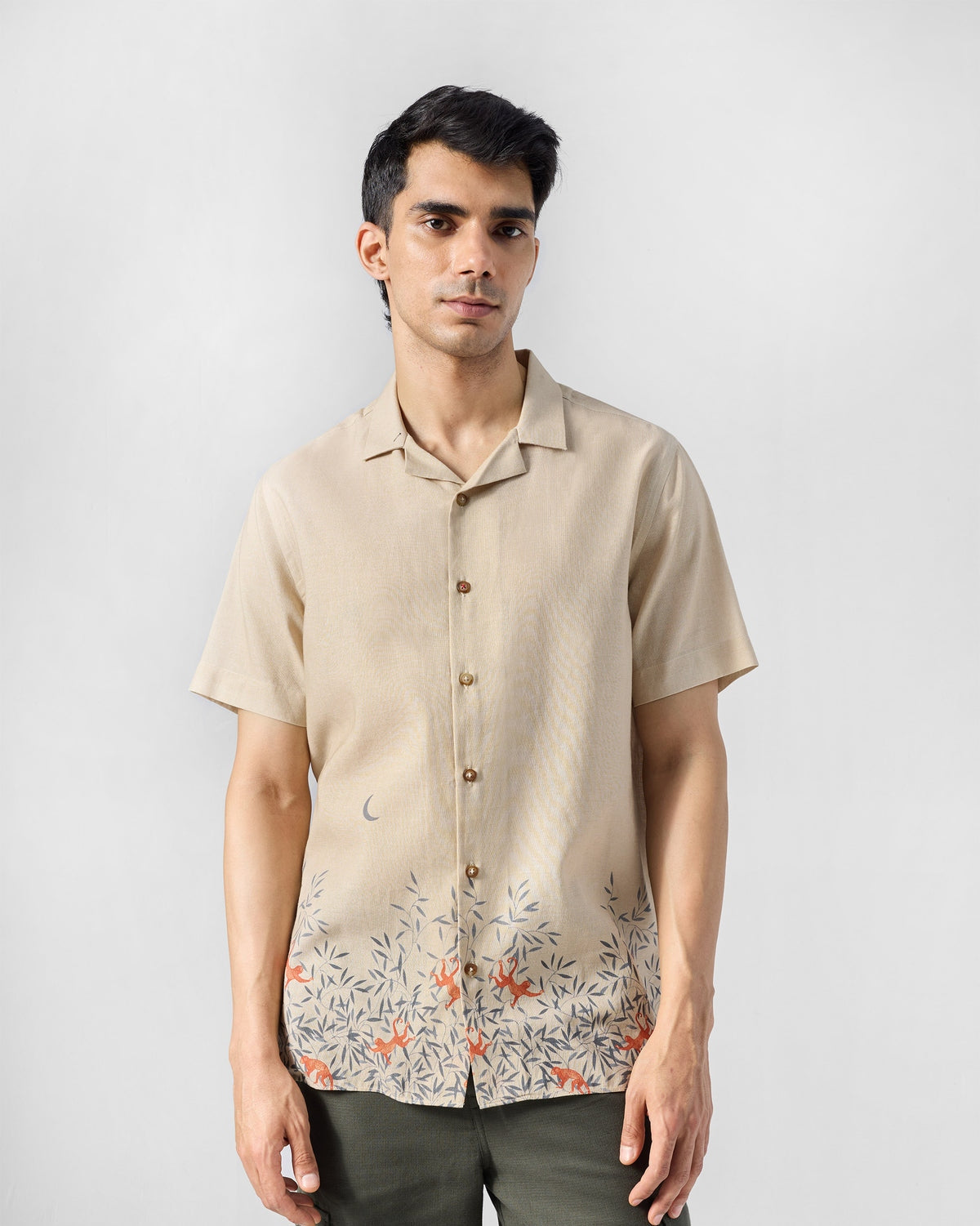 Delta Shirt - Beige & Green Printed